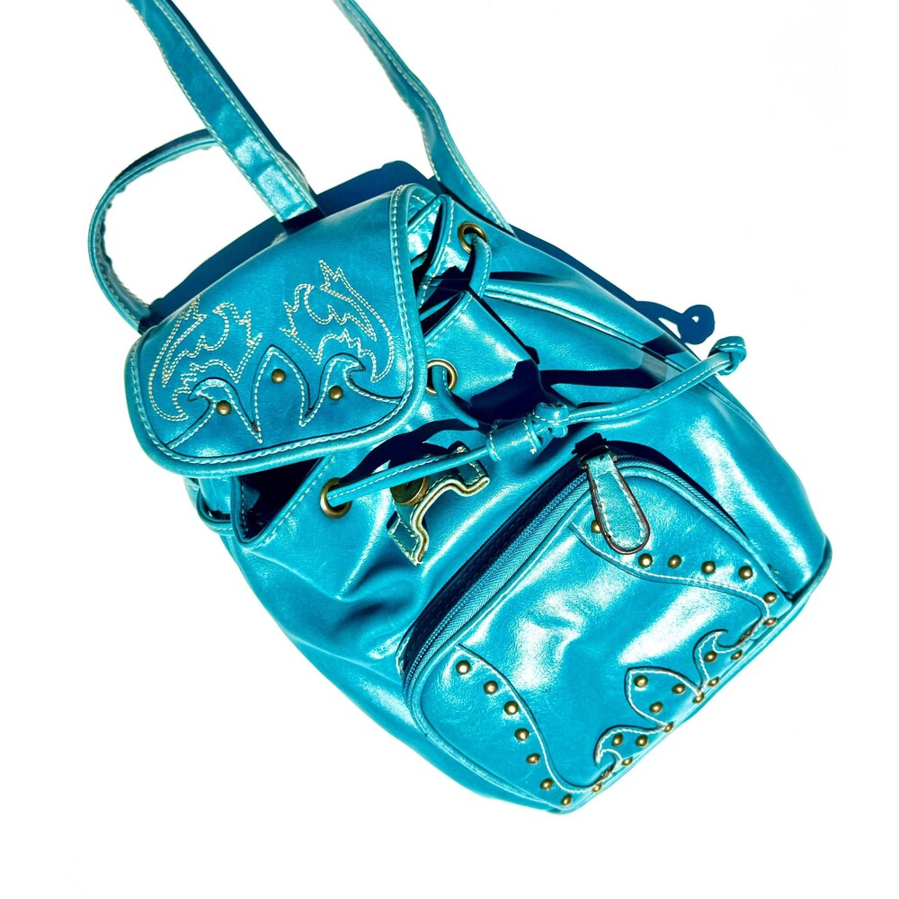 vintage aquamarine studded western leather mini back pack
